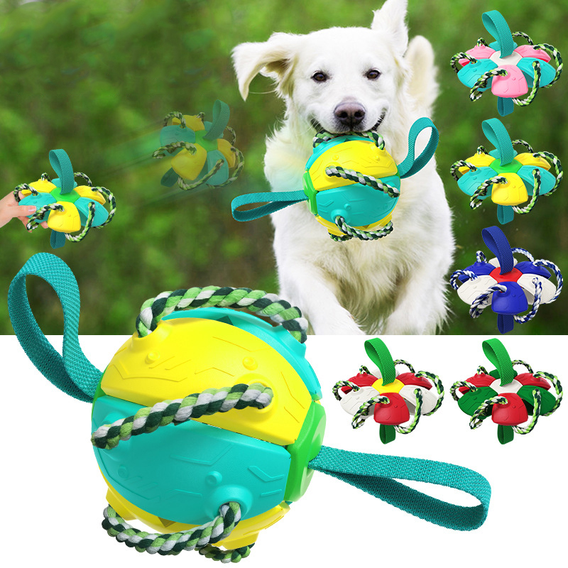Addcean Dog Toy Balls with Chewing Ropes, Pet Flying Saucer Ball Dog Toy  Interactive Dog Toys for Tug of War, Best Gifts for Small & Medium Dogs【Not  for Aggressive Chewers】 (Blue) 
